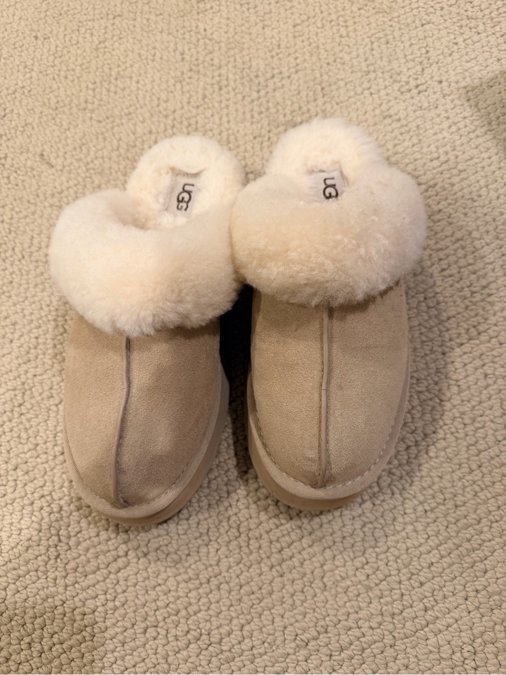 UGG Women's beige Suede Shearling Clog Slippers - Picture 2 of 4